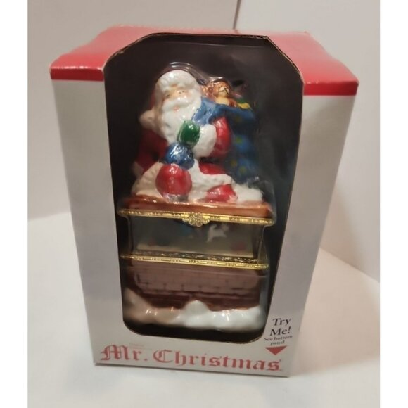 Mr Christmas “Santa In Chimney” Porcelain Music Box 2002 New In Box - Picture 1 of 10